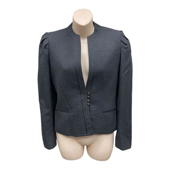 Vintage Tahari Gray Blazer Wool Mandarin Collar Size 4 Puff Sleeves - Picture 1 of 8